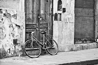 Bicycle chained to the bars in Buenos Aires - Argentina B&amp;W 2